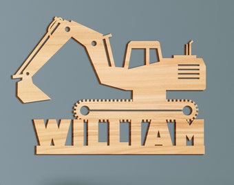 Name Sign Excavator Kids Room Sign Construction Tractor Trucks Boys Nursery Decor Wood Name Sign Personalized Wood Sign, Kids Name Sign Gift