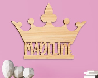 Name Sign, Princess Crown Girl's Room Sign, Princess Sign Girls Gift Decor, Personalized Sign, Wooden Name Royal Kids Name Sign Gift