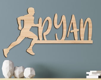 Name Sign, Running Kids Room Sign, Runner Decor, Personalized Wood Sign, Wooden Name, Wooden Name Sign, Track Kids Name Sign, Sports Gift