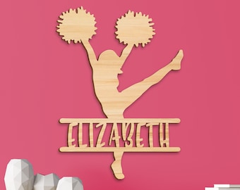 Name Sign, Cheerleader Girl's Room Sign, Cheer Sign Girls Gift Decor, Personalized Wood Sign, Wooden Name Cheerleading Kids Name Sign Gift