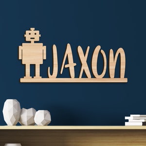 Name Sign, Robot Kids Room Sign, Boys Room Decor, Personalized Wood Sign, Wooden Name Robot Theme Kids Name Sign Gift