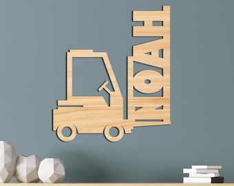 Name Sign, Construction Kids Room Sign, Forklift Tractor Trucks Boys Nursery Decor, Personalized Wood Sign, Kids Name Sign Gift