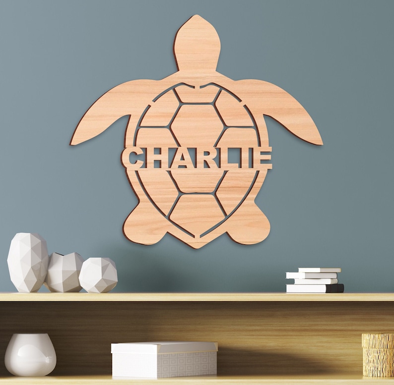 Name Sign, Sea Turtle Kids Room Sign, Ocean Nursery Decor, Personalized Wood Sign, Wooden Name Turtle Kids Name Sign Animal Room Gift image 1