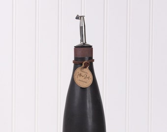 Ceramic Olive Oil Cruet - USA Made Stoneware Vinegar Bottle - Handmade Oil Dispenser - Pottery  Bottle - Jefferson Street - Midnight Black