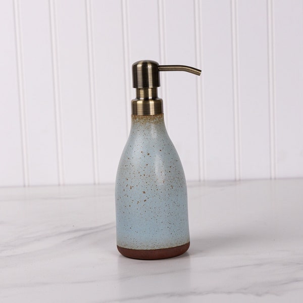Ceramic Soap & Lotion Dispenser -Made in USA- Stoneware Soap Pump - Handmade Pottery Soap Bottle - Jefferson Street Ceramics - Araucana Blue
