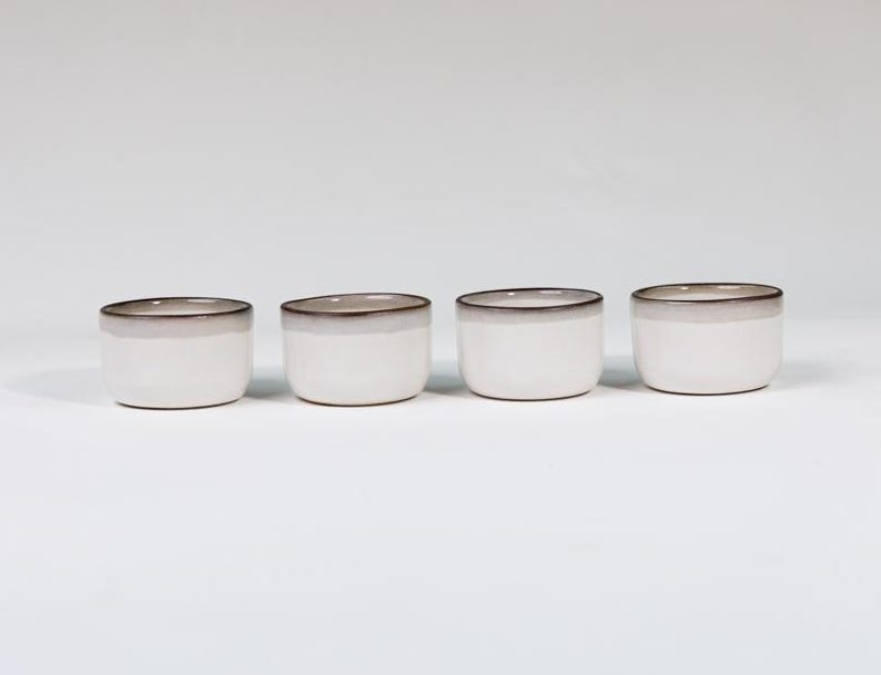 Handmade Stoneware Ramekin Set – Artisan Glazed Condiment Dishes - USA Made New England White