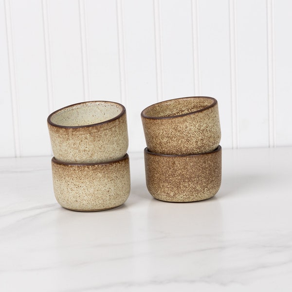 Ceramic Ramekin Set - 4 Pc - Pottery Sauce Cup - Stoneware Trinket Dish - Condiment Dipping - Handmade USA - Jefferson Street - Grain