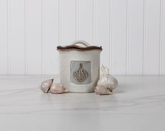 Ceramic Garlic Keeper - Garlic Storage Jar- Handmade Stoneware - Jefferson Street Ceramics - Made in USA - Rustic - Hearthland Speckle