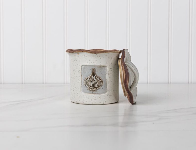 Ceramic Garlic Keeper Garlic Storage Jar Handmade Stoneware Jefferson Street Ceramics Made in USA Rustic Hearthland Speckle image 3