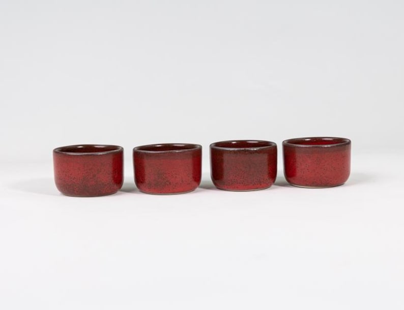 Handmade Stoneware Ramekin Set – Artisan Glazed Condiment Dishes - USA Made Garnet