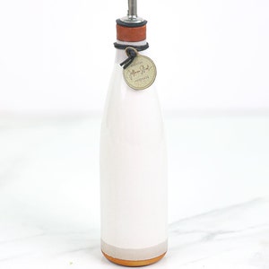 Ceramic Olive Oil Cruet - Made in USA Stoneware Vinegar Bottle - Handmade Oil Dispenser - Jefferson Street Ceramics- New England White