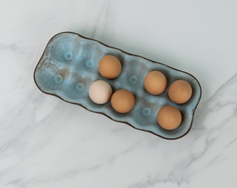 Ceramic Egg Crate - Egg Holder- Handmade Stoneware Tray- Jefferson Street Ceramics - Made in USA Egg Carton - Farmhouse - Araucana Blue