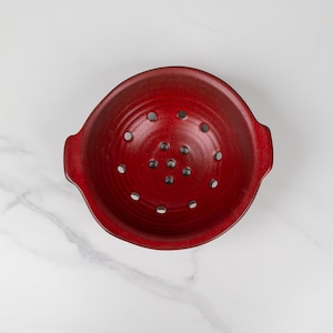 Berry Bowl- Ceramic-Stoneware-Pottery-Handmade-Made in USA-Strainer-Colander-Garnet