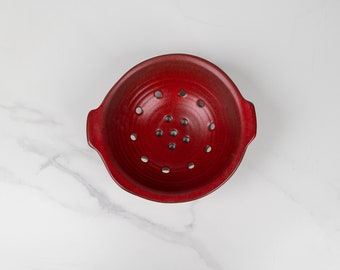 Berry Bowl- Ceramic-Stoneware-Pottery-Handmade-Made in USA-Strainer-Colander-Garnet