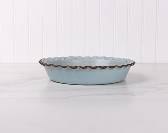 Stoneware Pie Dish - Pinched Edge 9 inch - Ceramic Pie Pan - Farmhouse Pottery - Handmade in USA - Araucana Blue - Jefferson Street