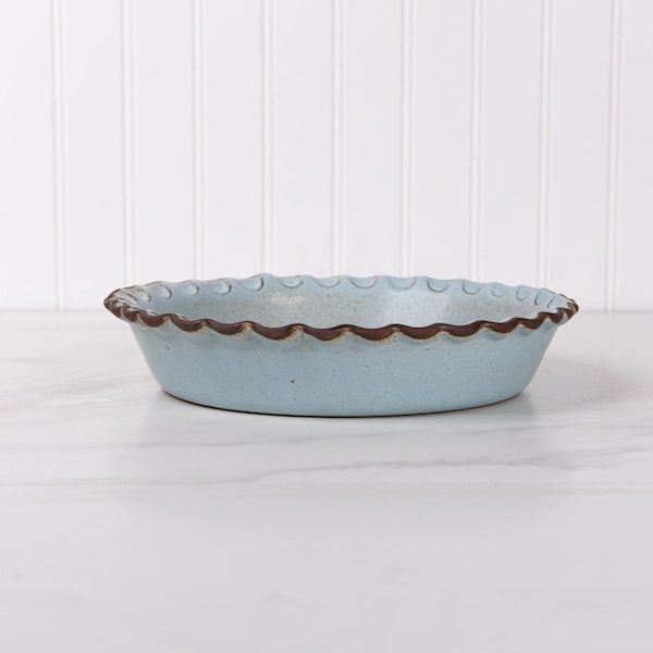 Stoneware Pie Dish - Pinched Edge 9 inch - Ceramic Pie Pan - Farmhouse Pottery - Handmade in USA - Araucana Blue - Jefferson Street