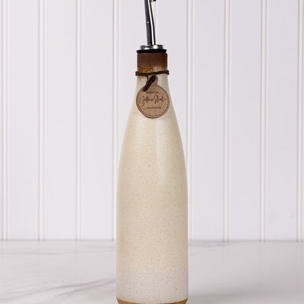 Ceramic Olive Oil Cruet - Made in USA Stoneware Vinegar Bottle - Handmade Oil Dispenser - Pottery Oil Bottle - Egg Nog