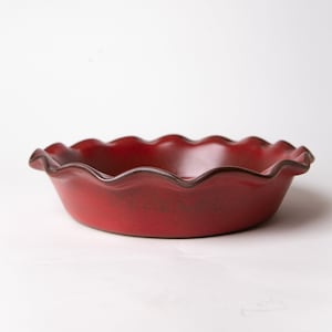 Handmade Garnet Stoneware Pie Dish: Deep Dish Fluted Ceramic Pan