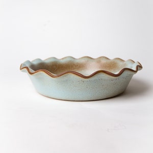 Stoneware Pie Dish - Fluted 9 inch - Deep Dish Ceramic Pie Pan - Farmhouse Pottery - Handmade in USA - Araucana Blue - Jefferson Street