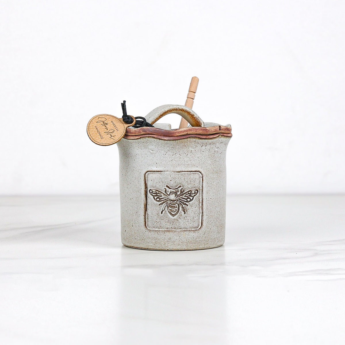 Handmade Ceramic Honey Pot: Folk Farm Stoneware Honey Jar With Dipper - Etsy