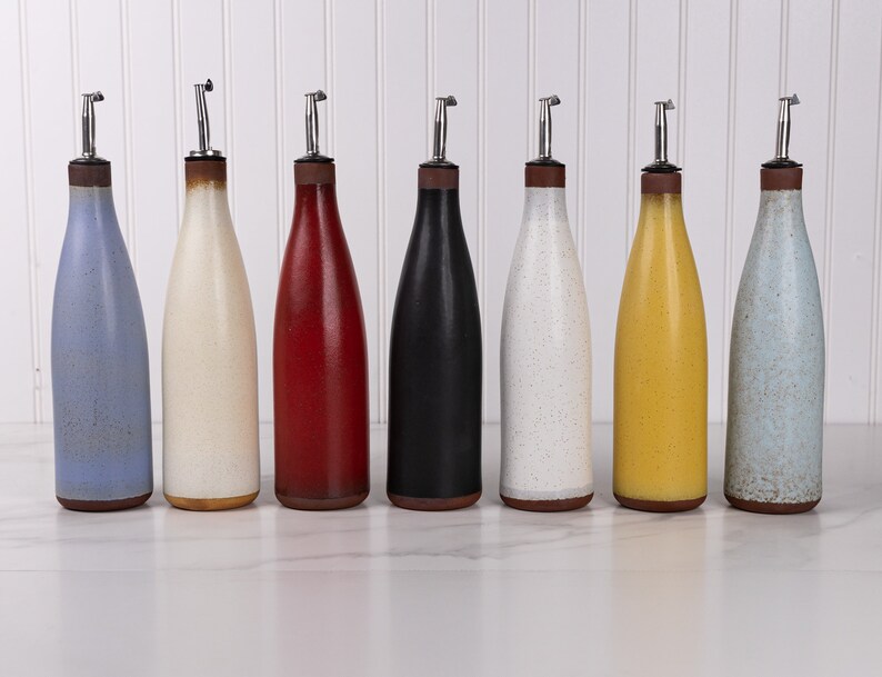 Ceramic Olive Oil Cruet Made in USA Stoneware Vinegar Bottle Etsy