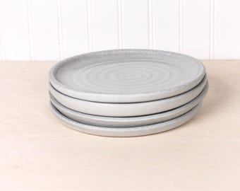 Handmade Stoneware Dinner Plates – Folk Farm Blue-Gray Glaze, Set of 4