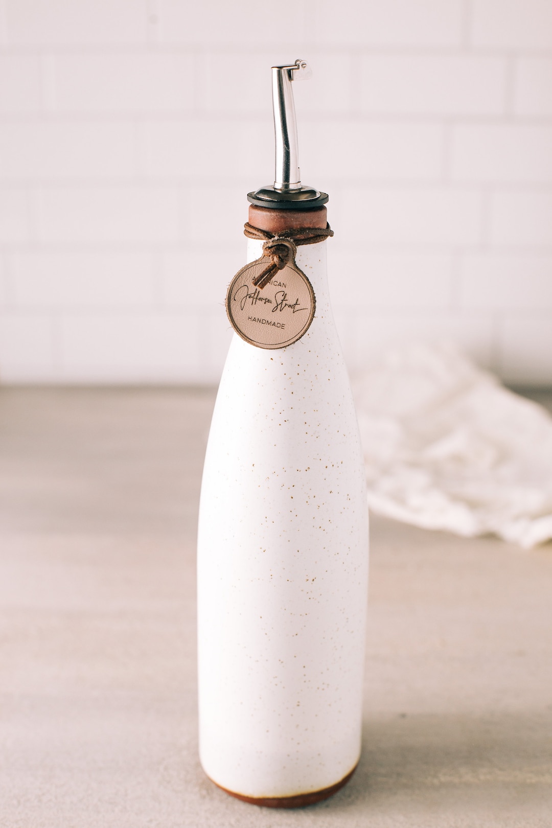 Ceramic Olive Oil Cruet Made in USA Stoneware Vinegar Bottle Handmade