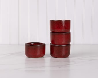 Ceramic Ramekin Set - 4 Pc - Pottery Sauce Cup - Stoneware Trinket Dish - Condiment Dipping - Handmade USA - Jefferson Street -Garnet