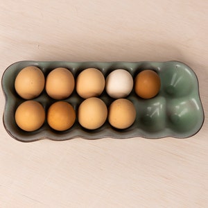 Ceramic Egg Crate-Egg Holder-Handmade Stoneware Tray-Jefferson Street Ceramics-Made in USA Egg Carton-Farmhouse -Sage Brush