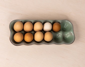 Ceramic Egg Crate-Egg Holder-Handmade Stoneware Tray-Jefferson Street Ceramics-Made in USA Egg Carton-Farmhouse -Sage Brush