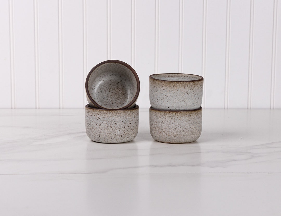 Ceramic Ramekin Set 4 Pc Pottery Sauce Cup Stoneware Trinket Dish Condiment Dipping Handmade USA