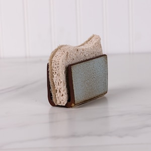 Pottery Sponge Holder - Ceramic Kitchen Sink Sponge Caddy - Handmade USA Stoneware - Drain Holes -  Jefferson Street Ceramics - Aurcana Blue