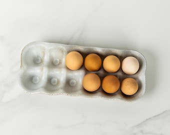 Handmade Stoneware Egg Crate: Farmhouse Kitchen Decor, 12-Egg Holder