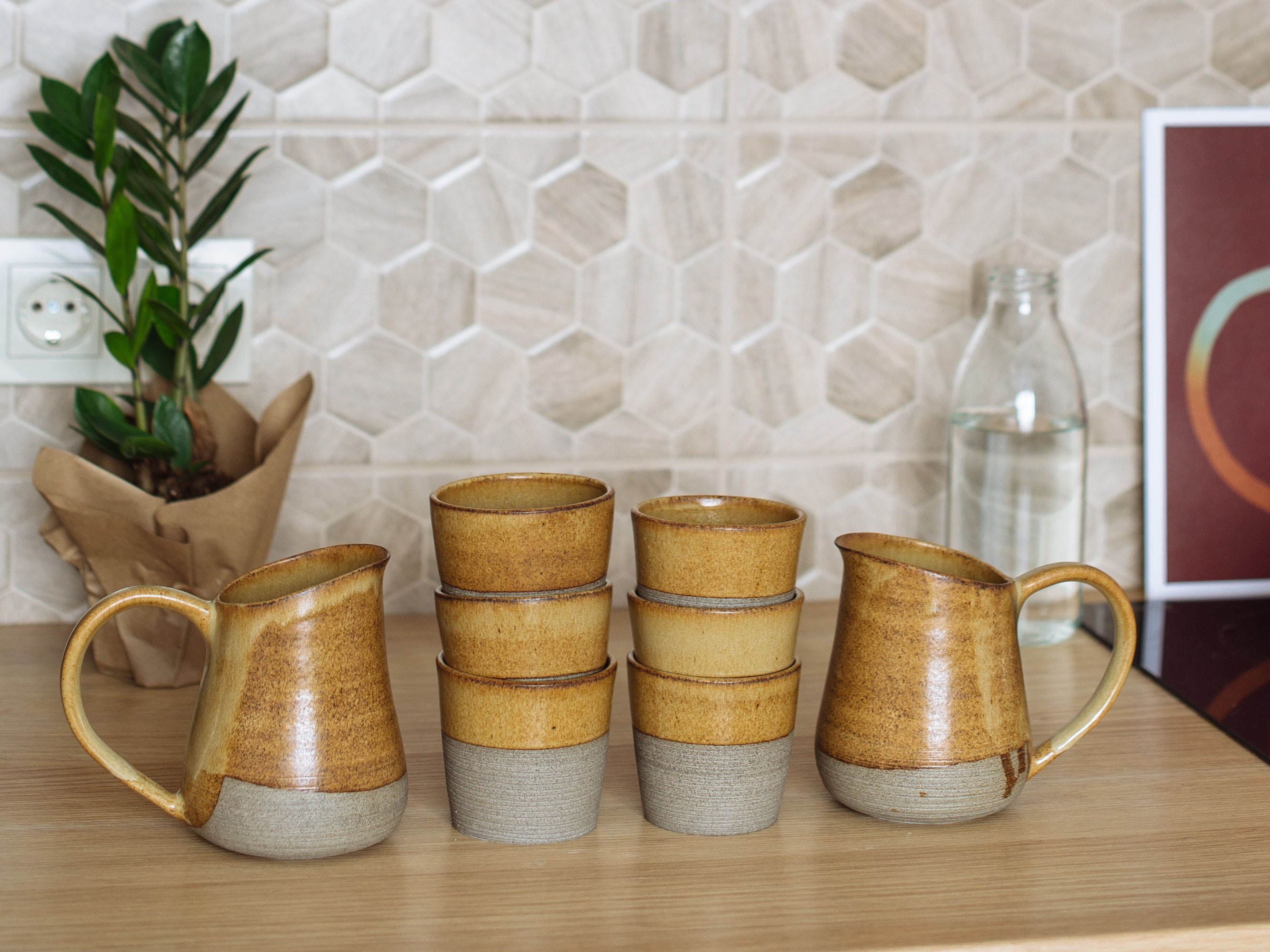 Set of 2/4 Ceramic Glasses 7oz/200ml in Gray and Honey Etsy