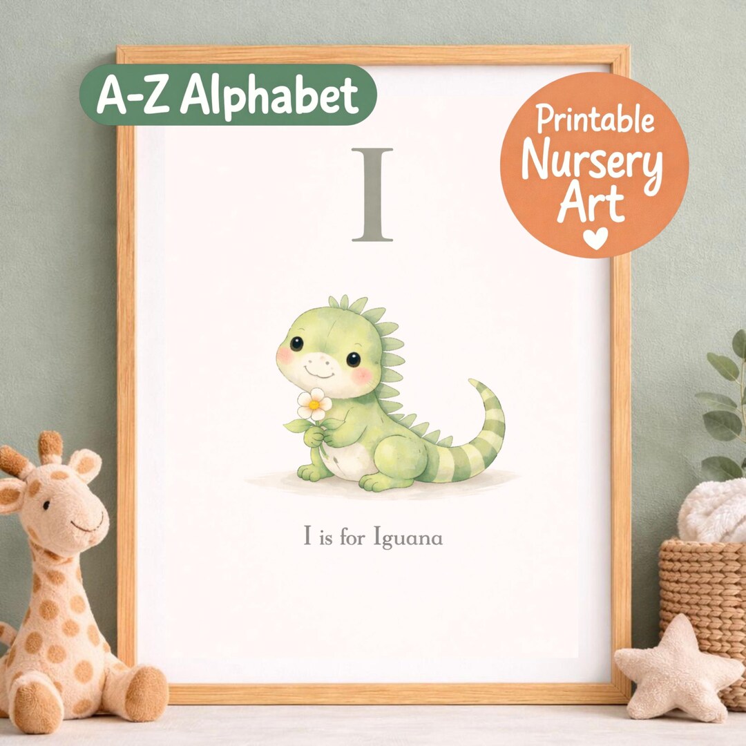 Iguana Alphabet Print, I is for Iguana Nursery Wall Art, Animal ABC ...