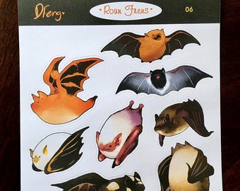 Roun Frens - round bat sticker set, cute bats Halloween spooky October fall autumn animal gift glossy stickers
