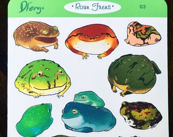 Roun Frens - round frog sticker set, cute frogs animal gift stickers