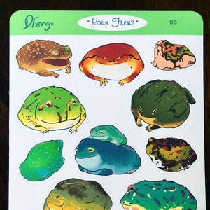 Roun Frens - round frog sticker set, cute frogs animal gift matte or glossy stickers