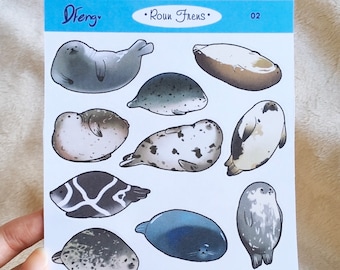 Roun Frens - round seal matte sticker set, cute seals animal gift stickers