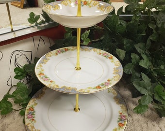 Shabby Chic Cake, Jewelry, Tidbit Tiered Tray made of Vintage 1940's Noritake Fine China Tea Party, Bridal, Baby Shower Table Centerpiece