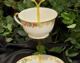 Fine China Tea Cup and Saucer Tiered Stand