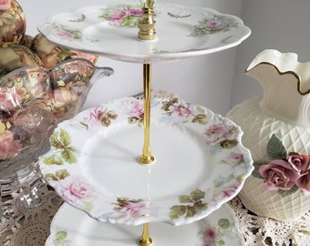 Vintage China Serving Stand for Tea Time, Baby, Wedding Showers, Celebrations. Cupcake, Cookies Treats or Jewelry, Makeup and Sewing display