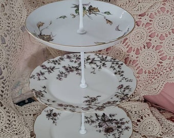 Mid Century Modern Fine China tiered cupcake, dessert, tidbit, jewelry tray