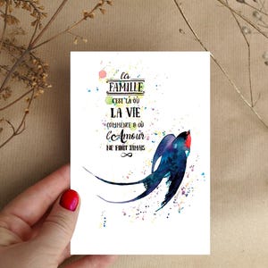 Carte de vœux Hirondelle pour fête des mères, fête de famille, mariage, aquarelle imprimée