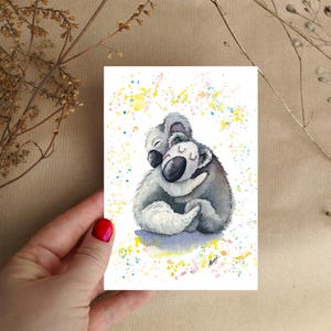 Carte de vœux Koalas pour fête des mères, anniversaire, aquarelle imprimée