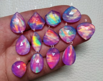 Lavender,Pink Flashy Aurora Opal with Crystal Quartz Doublets Rose Faceted Fine Polished Gemstones (sku-3455)