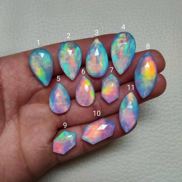 Sky,Pink "Rainbow" Flashy Aurora Opal with Crystal Quartz Doublets Rose Faceted Fine Polished Gemstones (sku-3429)