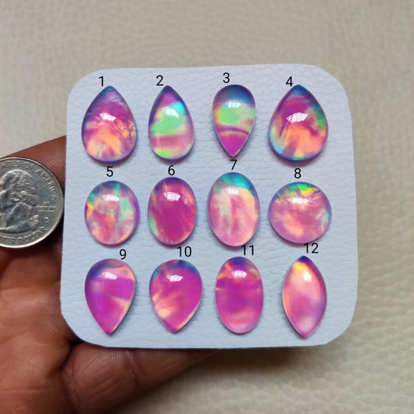 Pink Aurora Opal With Crystal Quartz Doublets Amazing Smooth Polished Cabochons Gemstones (sku-3141)