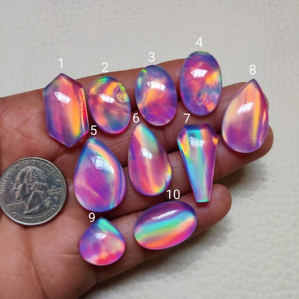 Pink, Lavender Flashy.!!! Aurora Opal With Crystal Quartz Doublets Amazing Smooth Polished Cabochons Gemstones (sku-3100)
