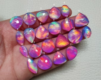 Lavender,Pink Flashy Aurora Opal with Crystal Quartz Doublets Football Faceted Fine Polished Gemstones (sku-3445)